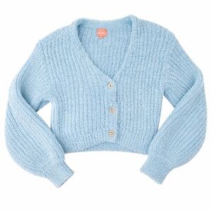 Show Me Your Mumu Fuzzy Blue Cropped Cardigan Sweater Size Small